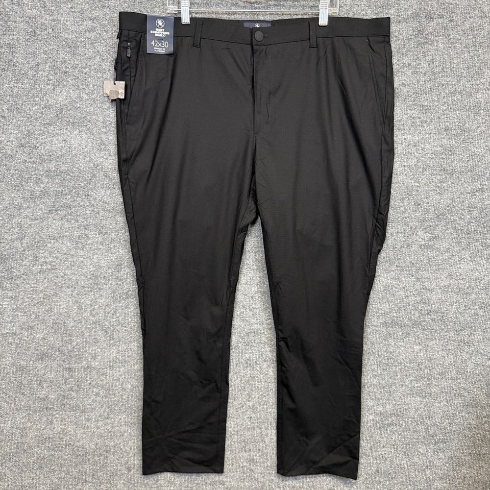 Hart Schaffner Marx  42X30 Dress Pants Black Wool Blend Straight Fit Flat Front